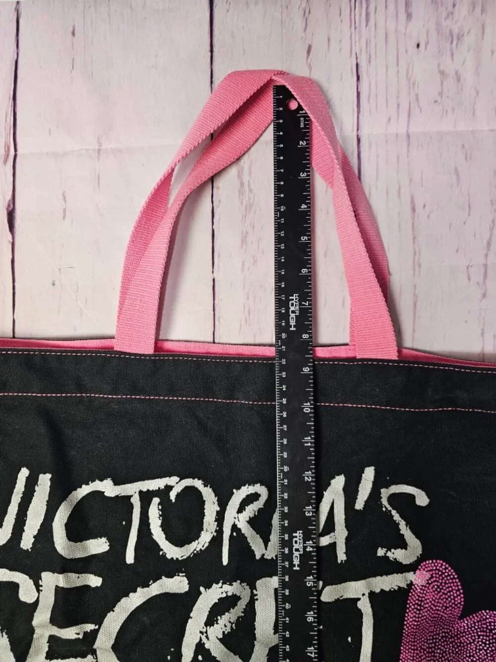 Victoria's Secret Black Pink Silver Shimmer Rhinestone Cloth Tote Open Bag